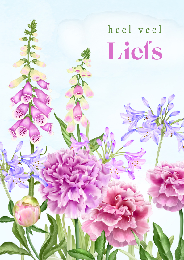 Wenskaarten - Wenskaart met zomerbloemen lila en roze
