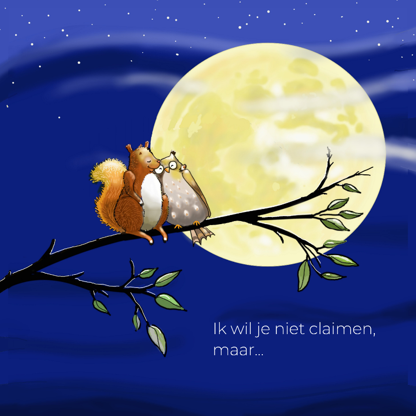 Wenskaarten - Wenskaart uil en eekhoorn zijn samen