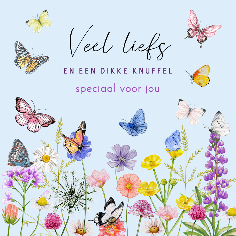 Wenskaart vlinders met veldbloemen - Wenskaarten Wenskaarten - Wenskaart vlinders met veldbloemen