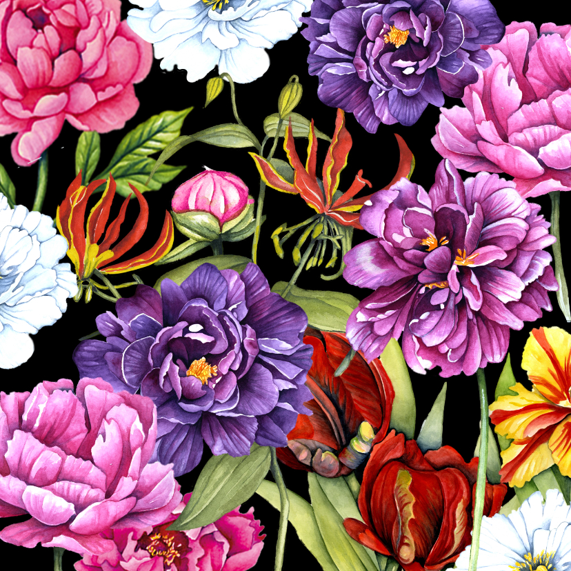 Wenskaarten - Wenskaart Vriendschap botanische pioenrozen
