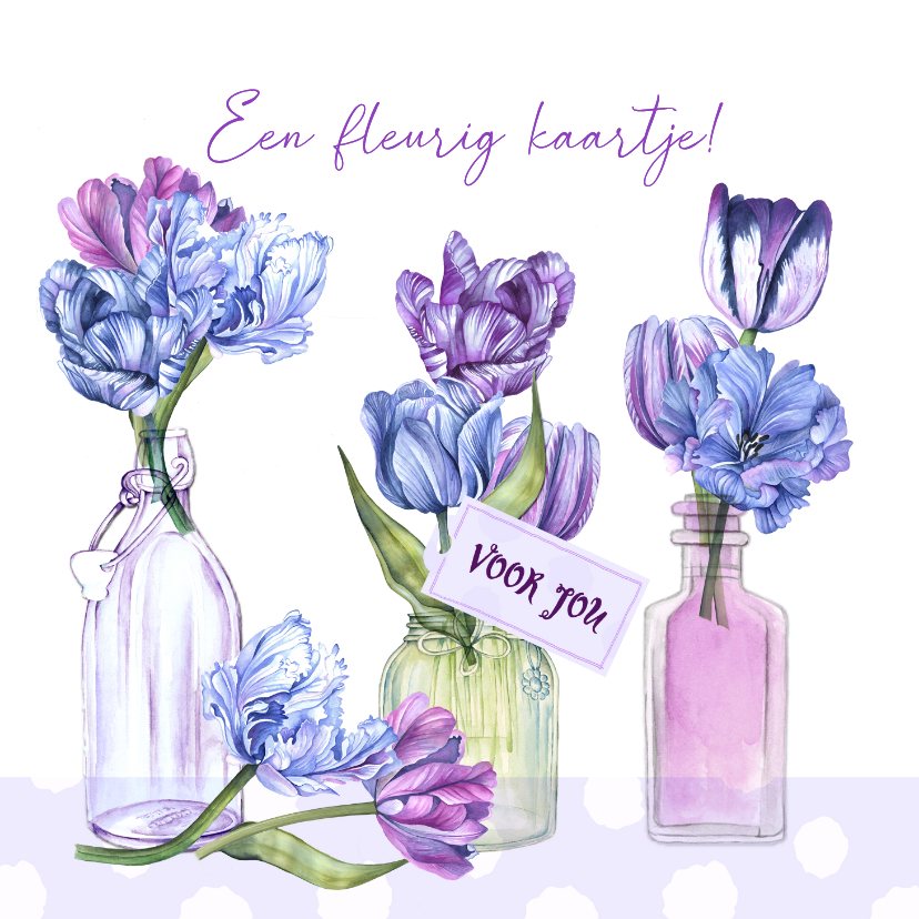 Wenskaarten - Wenskaart zomaar vaasjes tulpen