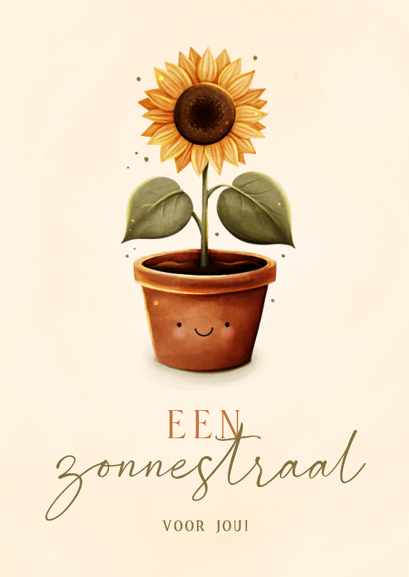 Wenskaarten - Wenskaart zonnebloem met gezichtje liefs voor jou