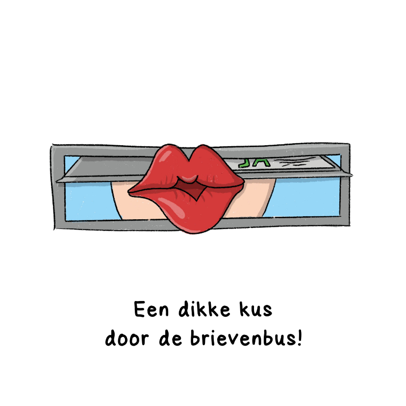 Zomaar dikke kus door de brievenbus kaart - Wenskaarten Wenskaarten - Zomaar dikke kus door de brievenbus kaart