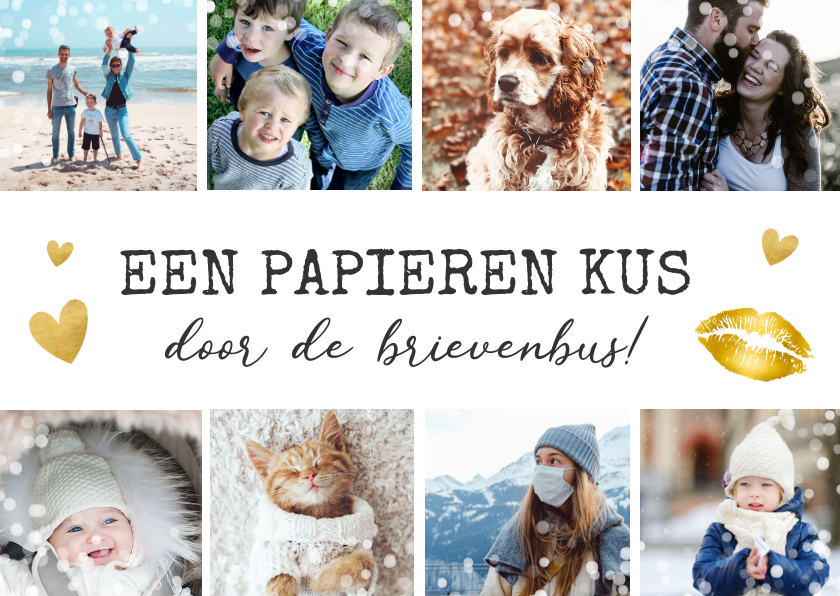 Wenskaarten - Zomaar fotocollage kaart met 8 foto's kus door de brievenbus