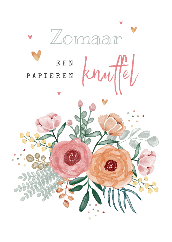 Wenskaarten - Zomaar kaart bloemen dikke knuffel hartjes foto