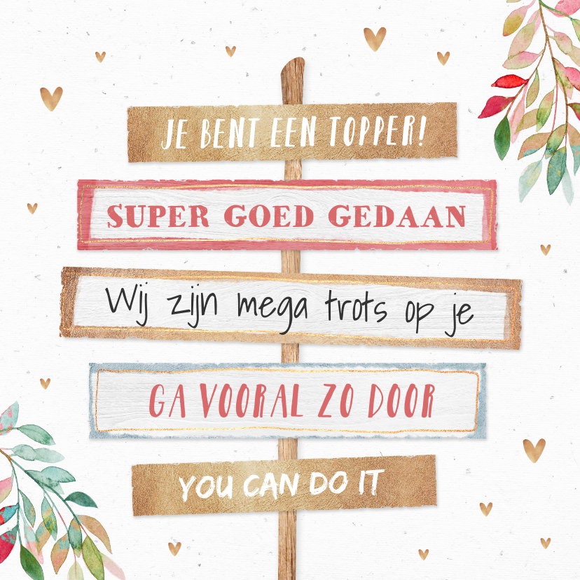 Wenskaarten - Zomaar kaart compliment trots goed gedaan succes wegwijzers