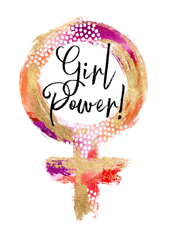 Wenskaarten - Zomaar kaart girl power vrouwsymbool abstract goud