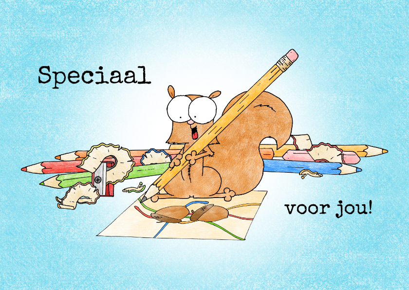 Zomaar kaart met een eekhoorntje die een tekening maakt - Wenskaarten Wenskaarten - Zomaar kaart met een eekhoorntje die een tekening maakt
