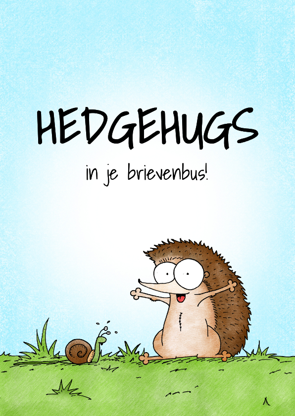Zomaar kaart met een egeltje die hedgehugs geeft - Wenskaarten Wenskaarten - Zomaar kaart met een egeltje die hedgehugs geeft