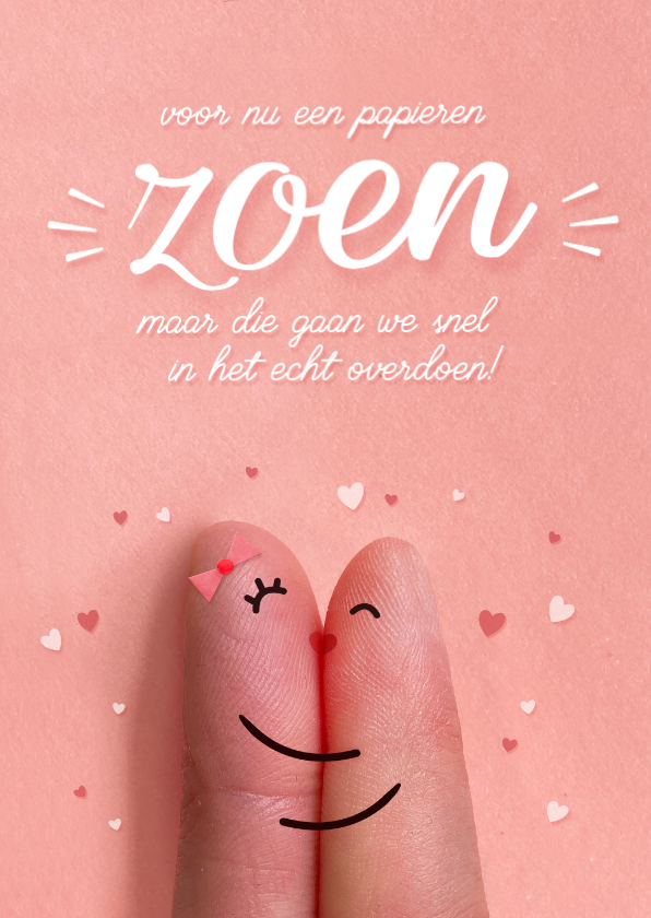 Zomaar kaart met een papieren zoen die we snel overdoen - Wenskaarten Wenskaarten - Zomaar kaart met een papieren zoen die we snel overdoen