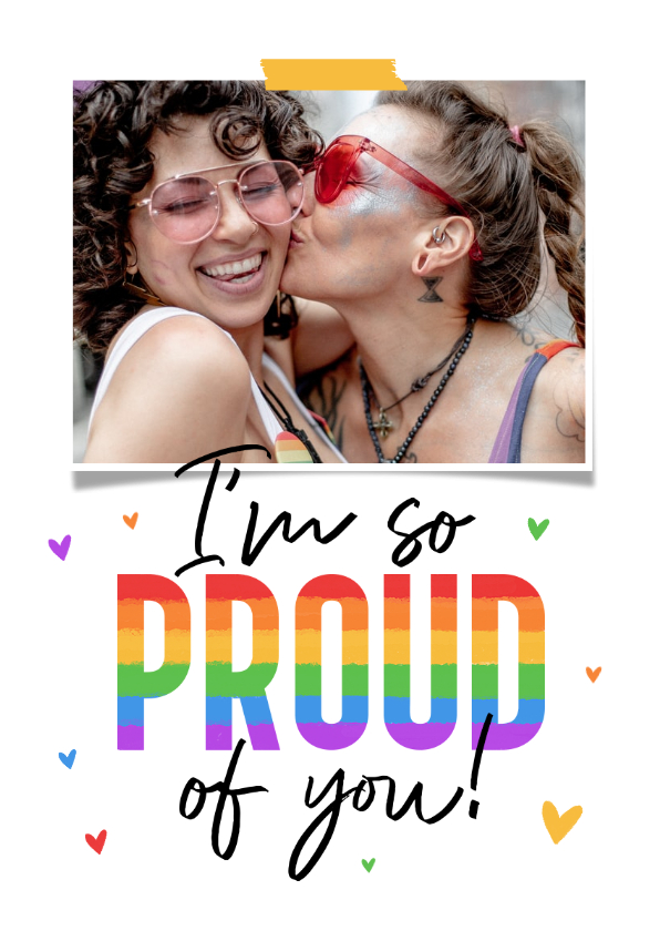 Zomaar kaartje foto proud of you LGBTQ regenboog hartjes - Wenskaarten Wenskaarten - Zomaar kaartje foto proud of you LGBTQ regenboog hartjes