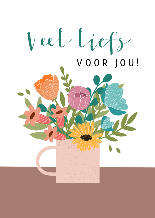 Wenskaarten - Zomaar kaartje met boeket bloemen in vaas