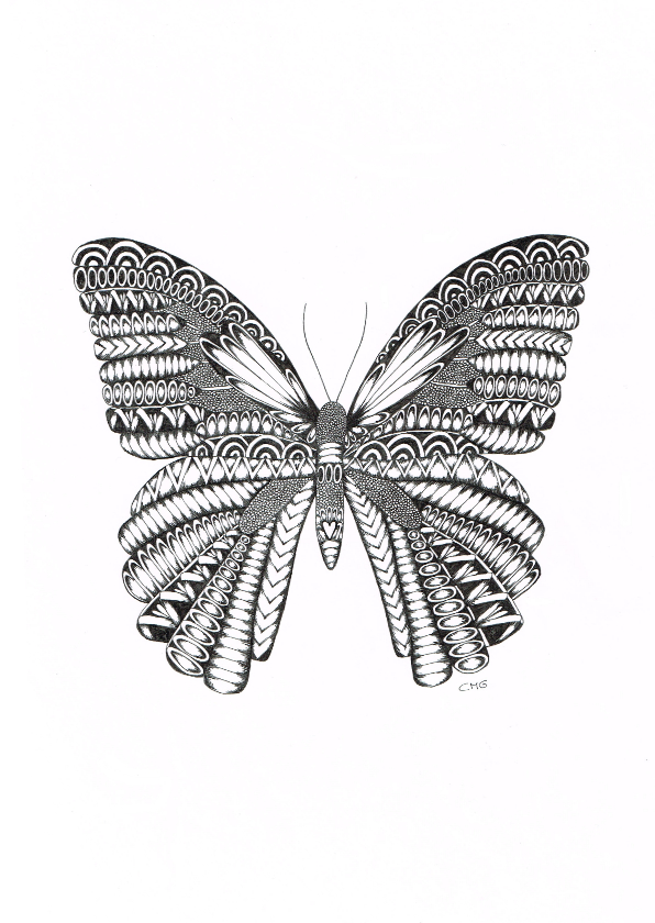 Vlinder zwart/wit Illustratie - Woonkaarten Woonkaarten - Vlinder zwart/wit Illustratie