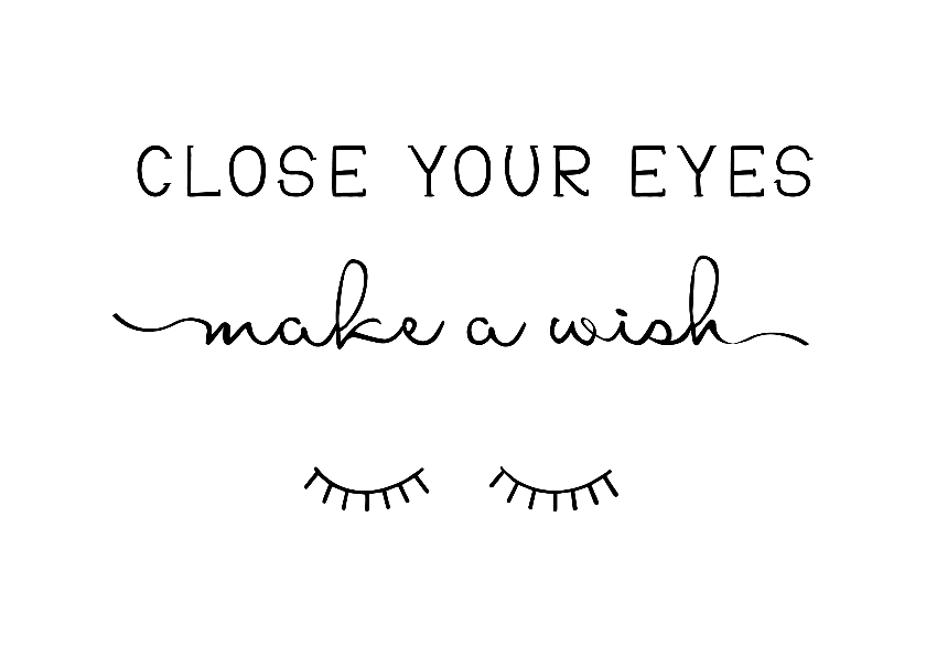 Woonkaart 'Make a wish' met wimpertjes - Woonkaarten Woonkaarten - Woonkaart 'Make a wish' met wimpertjes