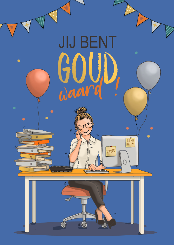 Zakelijke kaarten - Secretaressedag kaart met bureau en computer