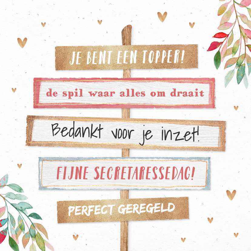 Zakelijke kaarten - Secretaressedag kaart met wegwijzers