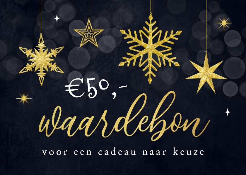 Waardebon kerstsfeer sterren sneeuw goud glitters - Zakelijke kaarten Zakelijke kaarten - Waardebon kerstsfeer sterren sneeuw goud glitters