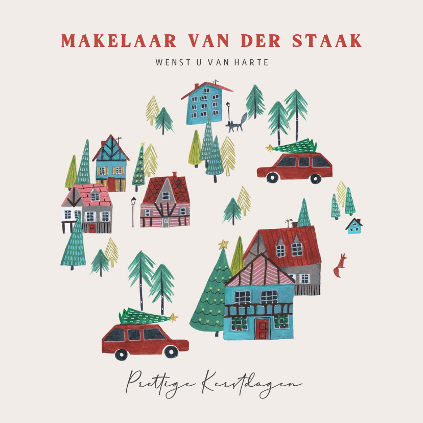 Bedrijfs kerstkaart huizen met kerst Kaartje2go