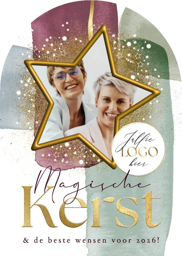 Boogvorm kerstkaart kleurrijk watercolor sterrenstof goud - Zakelijke kerstkaarten Zakelijke kerstkaarten - Boogvorm kerstkaart kleurrijk watercolor sterrenstof goud