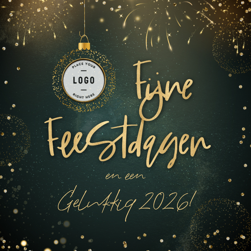 Chique kerstkaart met goudlook tekst confetti en vuurwerk - Zakelijke kerstkaarten Zakelijke kerstkaarten - Chique kerstkaart met goudlook tekst confetti en vuurwerk