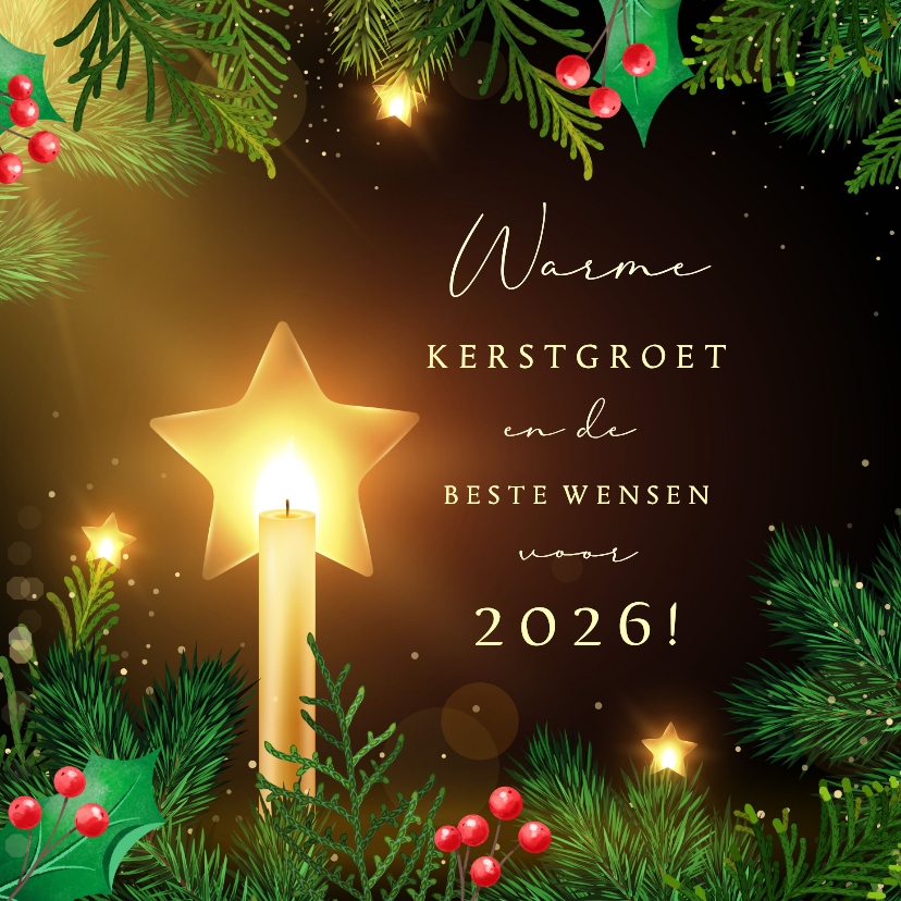 Chique kerstkaart realistisch kerstgroen warm sterren licht - Zakelijke kerstkaarten Zakelijke kerstkaarten - Chique kerstkaart realistisch kerstgroen warm sterren licht