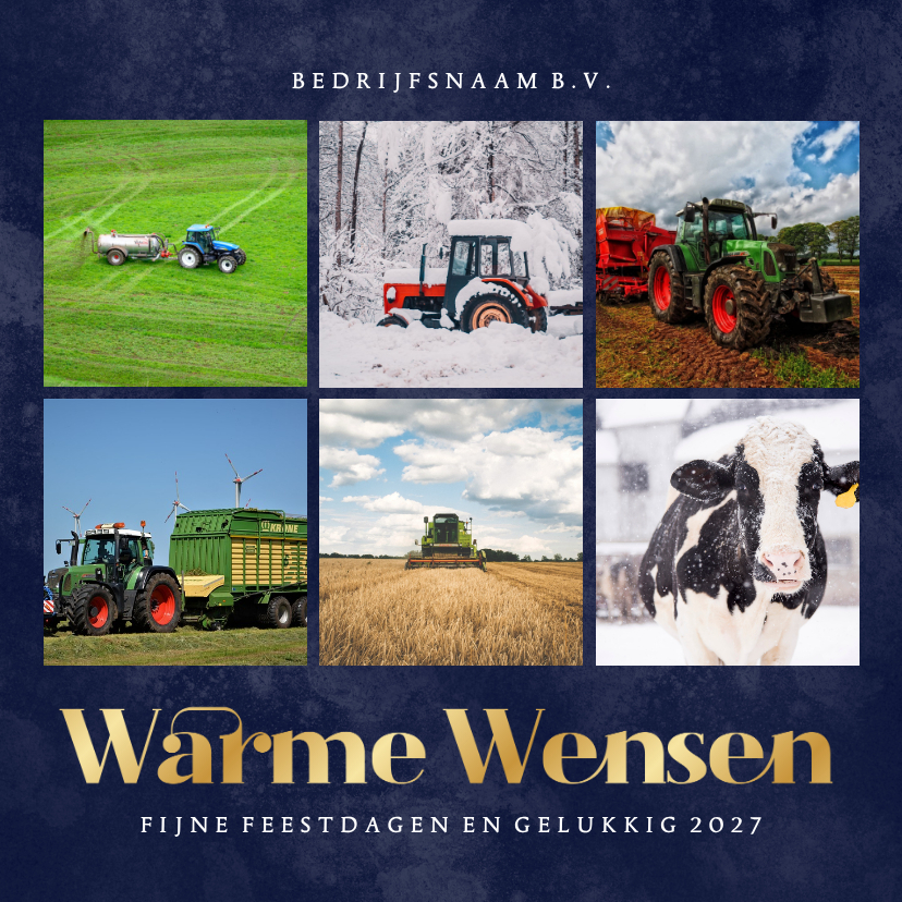 Donkerblauwe zakelijke kerstkaart met fotocollage en goud - Zakelijke kerstkaarten Zakelijke kerstkaarten - Donkerblauwe zakelijke kerstkaart met fotocollage en goud