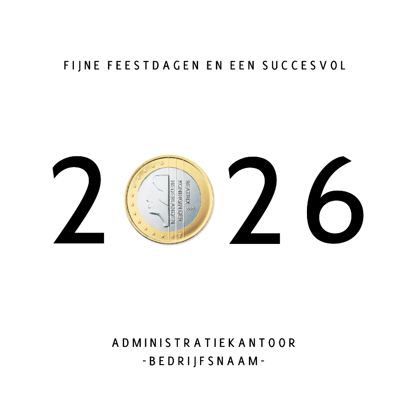 Zakelijke kerstkaarten - Grappige zakelijke nieuwjaarskaart jaartal 2026 met euro