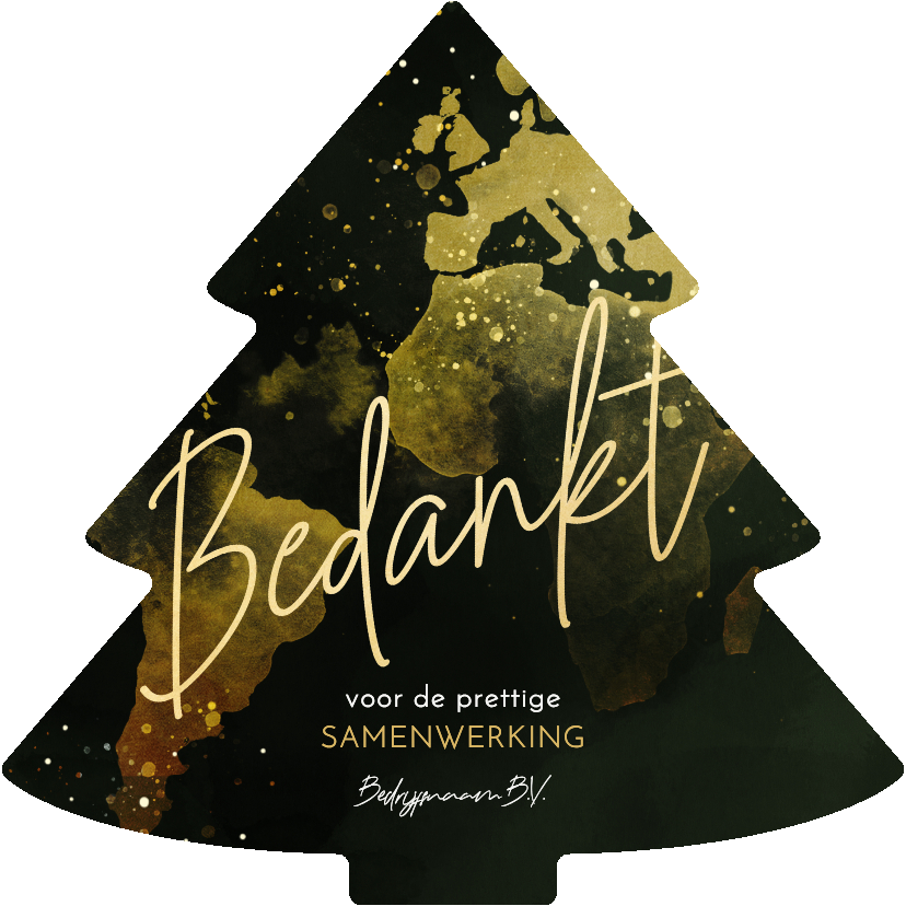 Zakelijke kerstkaarten - Groene kerstboom kaart met gouden wereldkaart 