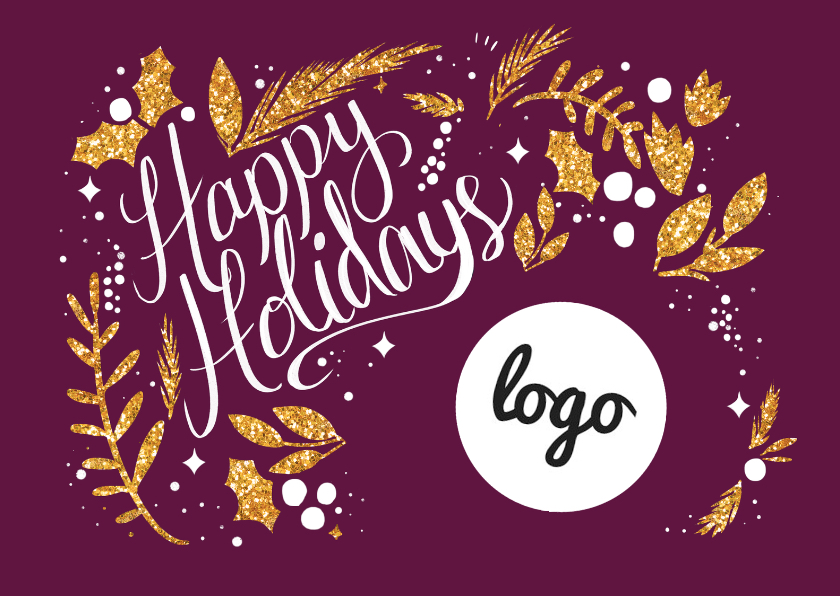 Happy Holidays goud met logo - Zakelijke kerstkaarten Zakelijke kerstkaarten - Happy Holidays goud met logo