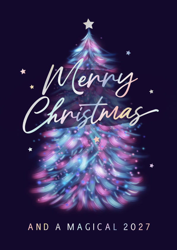 Hippe holografische zakelijke kerstkaart kerstboom neon - Zakelijke kerstkaarten Zakelijke kerstkaarten - Hippe holografische zakelijke kerstkaart kerstboom neon