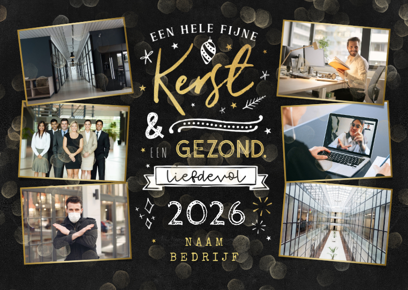 Hippe sfeervolle zakelijke kerstkaart met krijtbord en fotos - Zakelijke kerstkaarten Zakelijke kerstkaarten - Hippe sfeervolle zakelijke kerstkaart met krijtbord en fotos