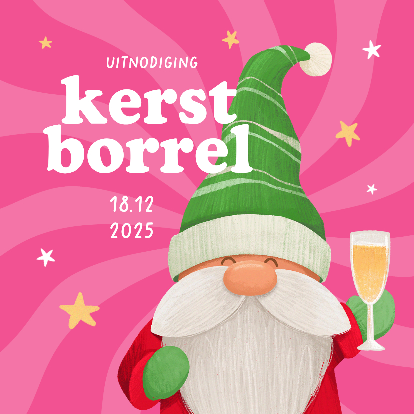 Hippe uitnodigingskaart kerstborrel gnoom kabouter - Zakelijke kerstkaarten Zakelijke kerstkaarten - Hippe uitnodigingskaart kerstborrel gnoom kabouter