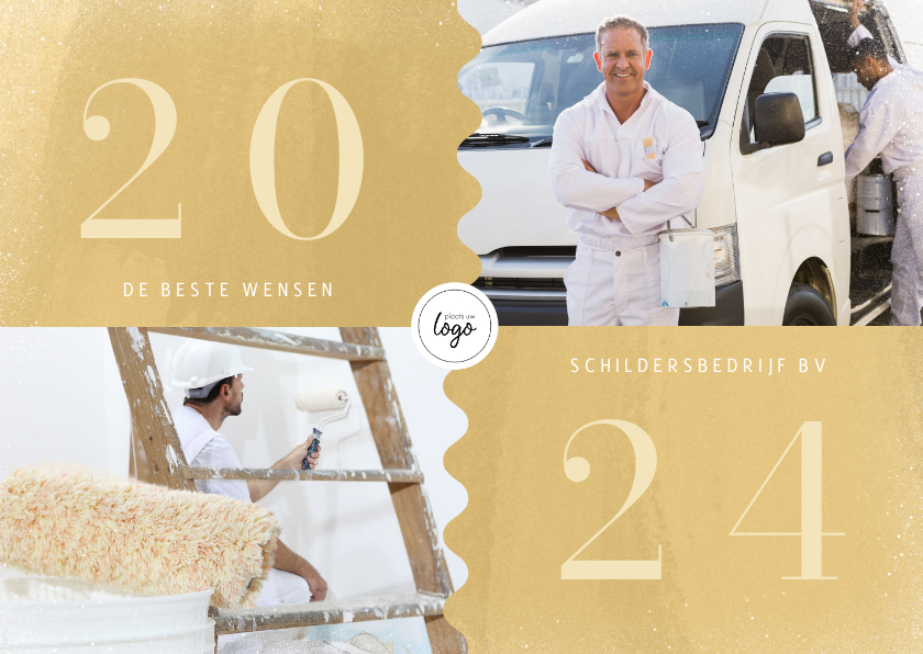 Hippe zakelijke kerstkaart goudlook 2025 foto's Kaartje2go