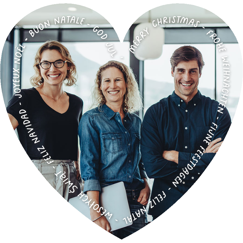 Internationale zakelijke kerstkaart hartvorm met talen - Zakelijke kerstkaarten Zakelijke kerstkaarten - Internationale zakelijke kerstkaart hartvorm met talen