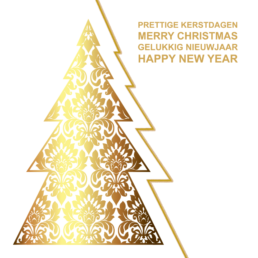 Kerskaart kerstboom goud op wit - Zakelijke kerstkaarten Zakelijke kerstkaarten - Kerskaart kerstboom goud op wit