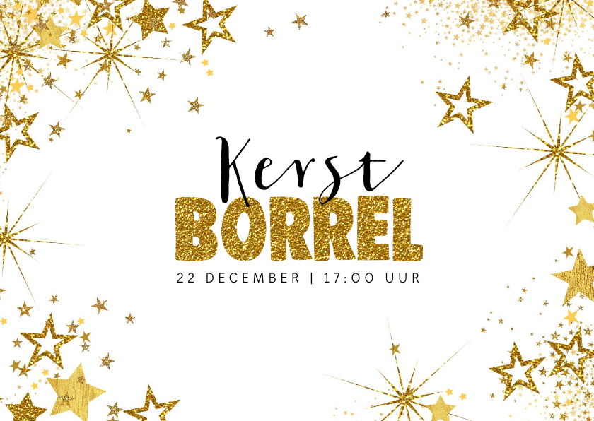 Kerst feestelijke uitnodiging kerstborrel wit-goud - Zakelijke kerstkaarten Zakelijke kerstkaarten - Kerst feestelijke uitnodiging kerstborrel wit-goud