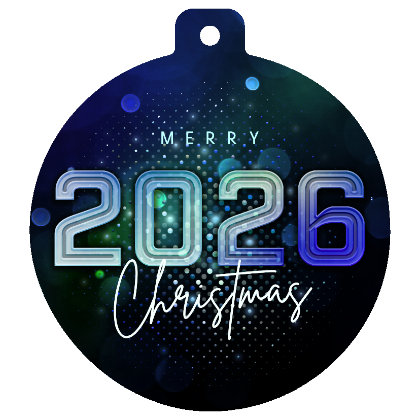 Kerstbal kerstkaart futuristisch 2026 blauw - Zakelijke kerstkaarten Zakelijke kerstkaarten - Kerstbal kerstkaart futuristisch 2026 blauw