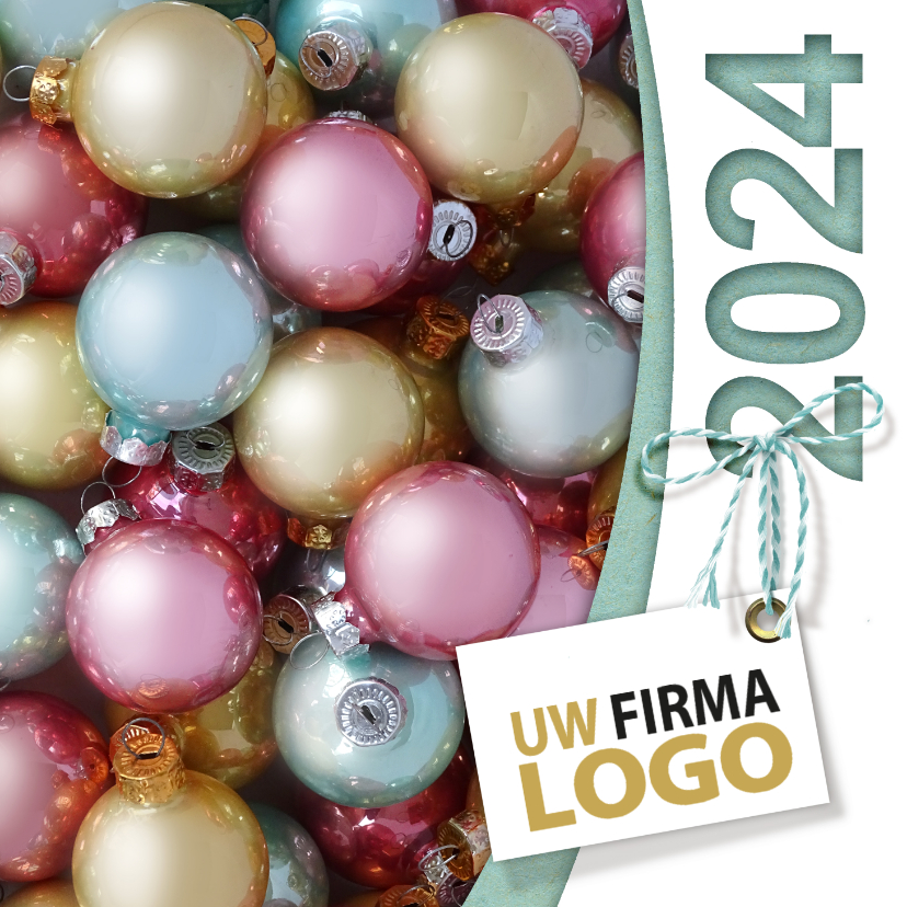 Kerstballen pastel label logo boog - Zakelijke kerstkaarten Zakelijke kerstkaarten - Kerstballen pastel label logo boog