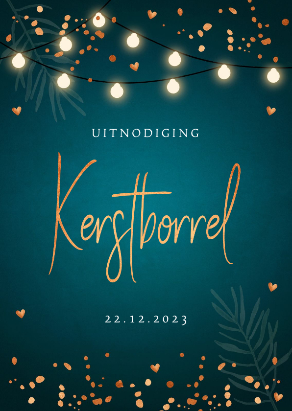 Kerstborrel confetti lampjes uitnodiging zeegroen - Zakelijke kerstkaarten Zakelijke kerstkaarten - Kerstborrel confetti lampjes uitnodiging zeegroen