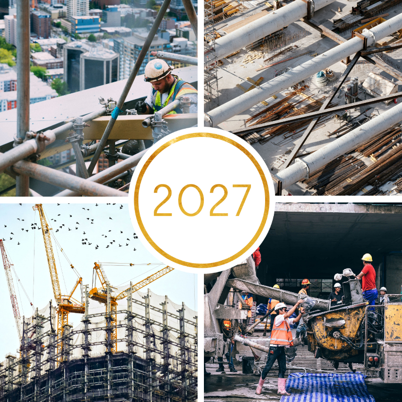 Kerstkaart '2027' met 4 foto's vierkant - Zakelijke kerstkaarten Zakelijke kerstkaarten - Kerstkaart '2027' met 4 foto's vierkant