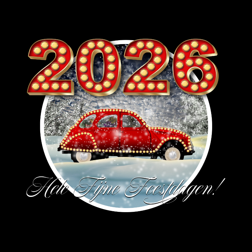 Kerstkaart auto in sneeuw 2026 RB - Zakelijke kerstkaarten Zakelijke kerstkaarten - Kerstkaart auto in sneeuw 2026 RB