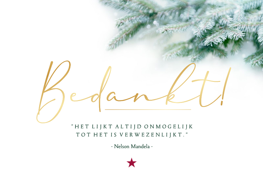 Kerstkaart 'Bedankt' goudfolie en dennentakjes - Zakelijke kerstkaarten Zakelijke kerstkaarten - Kerstkaart 'Bedankt' goudfolie en dennentakjes