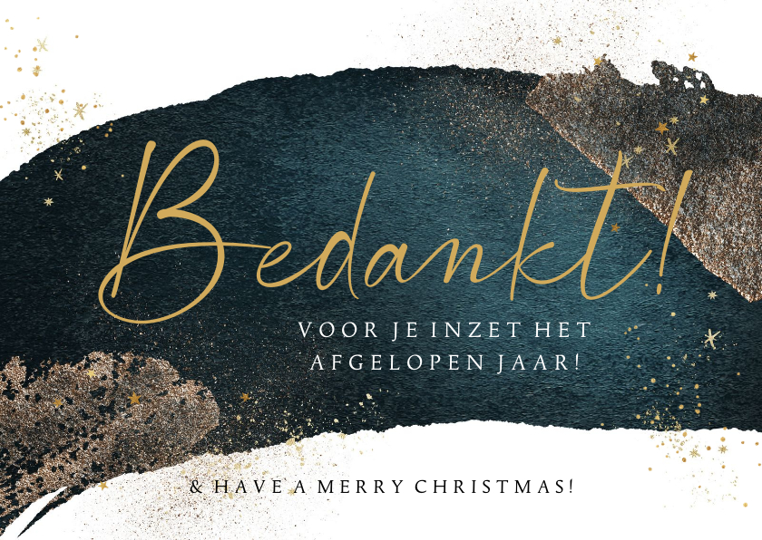 Zakelijke kerstkaarten - Kerstkaart bedankt medewerkers watercolour blauw goudlook