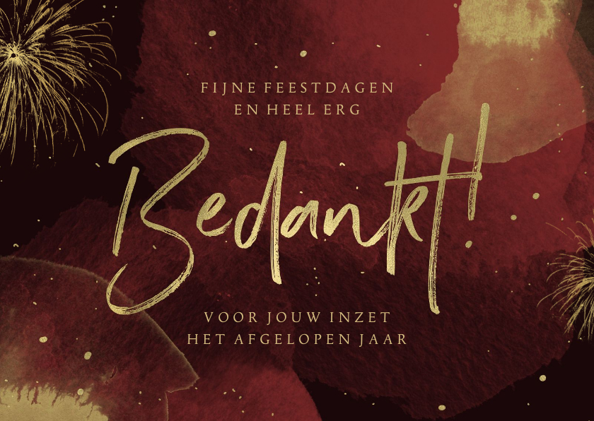 Kerstkaart bedankt medewerkers waterverf rood goud vuurwerk - Zakelijke kerstkaarten Zakelijke kerstkaarten - Kerstkaart bedankt medewerkers waterverf rood goud vuurwerk