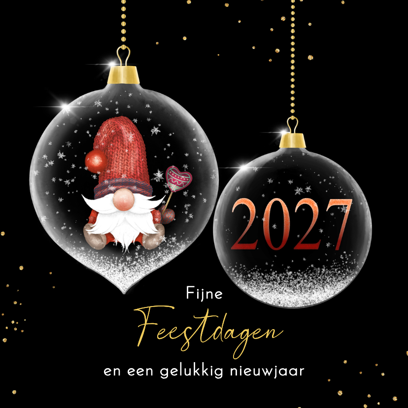 Zakelijke kerstkaarten - Kerstkaart glasballen met kabouter