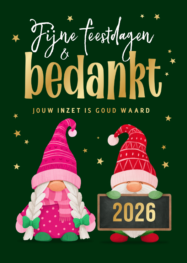 Zakelijke kerstkaarten - Kerstkaart gnome kabouters bedankt zakelijk fijne feestdagen