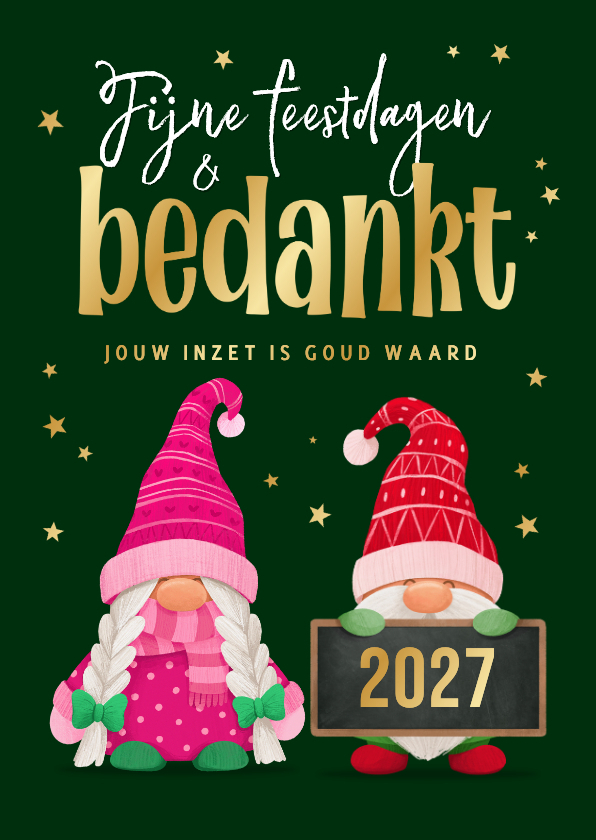 Kerstkaart gnome kabouters bedankt zakelijk fijne feestdagen - Zakelijke kerstkaarten Zakelijke kerstkaarten - Kerstkaart gnome kabouters bedankt zakelijk fijne feestdagen