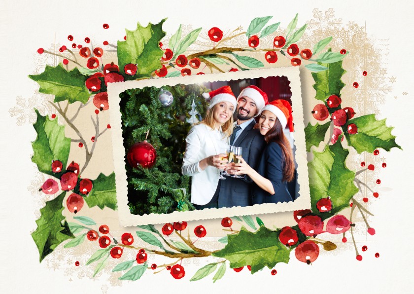 Kerstkaart hulst krans zakelijk - Zakelijke kerstkaarten Zakelijke kerstkaarten - Kerstkaart hulst krans zakelijk