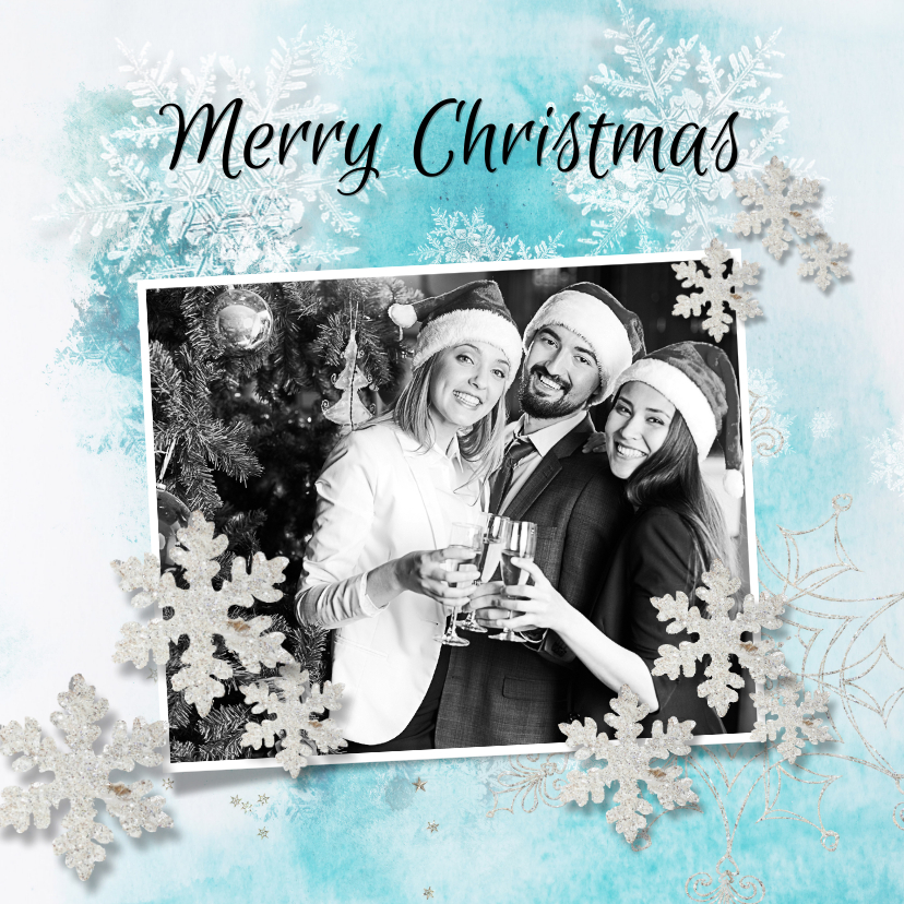 Kerstkaart ijsblauw winter eigen foto en logo - Zakelijke kerstkaarten Zakelijke kerstkaarten - Kerstkaart ijsblauw winter eigen foto en logo