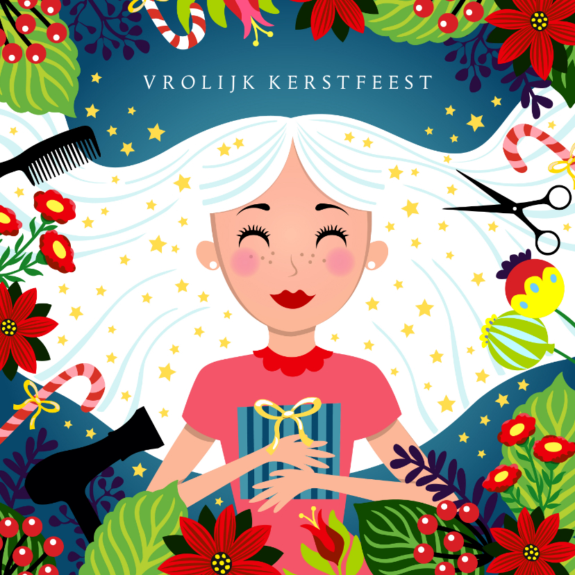 Kerstkaart kapper met vrolijke illustratie - Zakelijke kerstkaarten Zakelijke kerstkaarten - Kerstkaart kapper met vrolijke illustratie